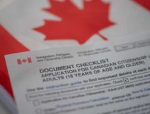 A closeup of an application for Canadian citizenship