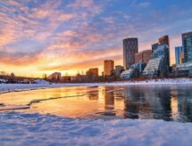 A sunrise with downtown Calgary in the background