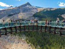 A group of people on the sky bridge located in Jasper, Alberta.