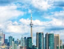 A picture of the CN tower on a windy day