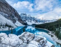 A picture of Banff lake during the winter.