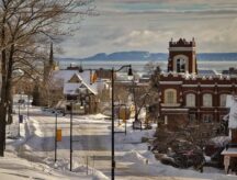 The snowy street in Thunder Bay, Ontario.