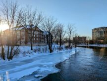 A picturesque winter landscape in Laval, Quebec.