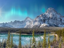 A winter landscape in Canada along the lake at Banff